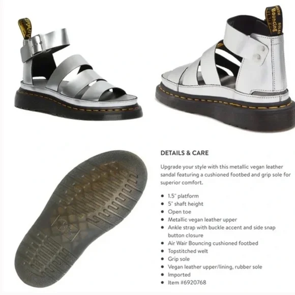 Dr. Martens Clarissa II Silver Metallic Leather Sandals